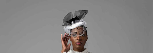 Black & White Facinator Head Band With a Veil