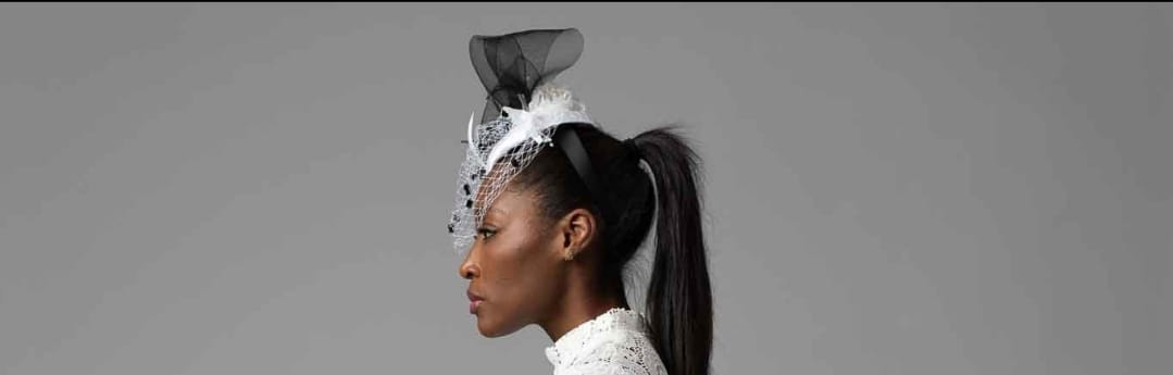 Black & White Facinator Head Band With a Veil