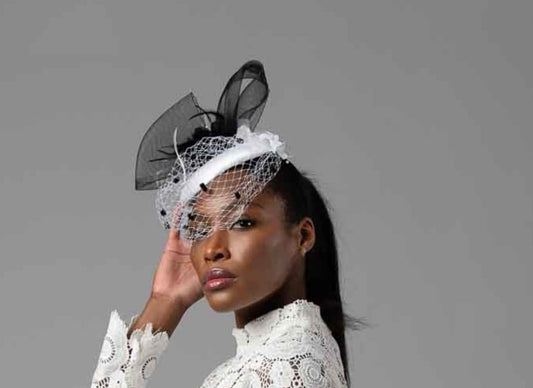 Black & White Facinator Head Band With a Veil