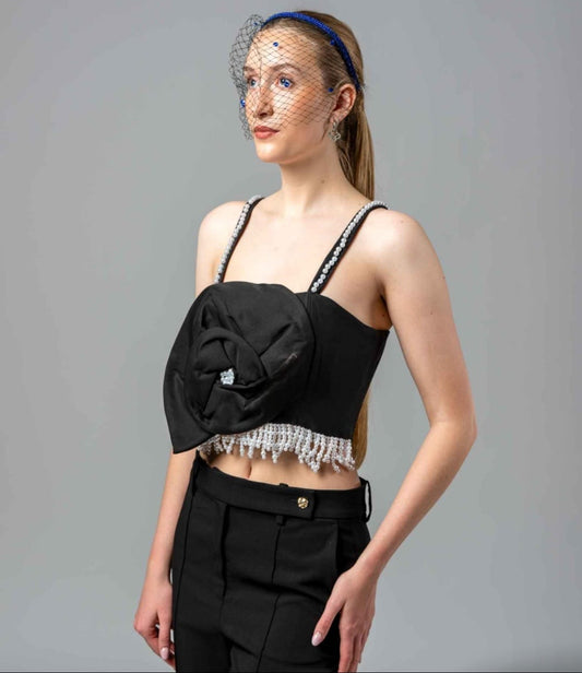 Nia Black & White Beeded strp