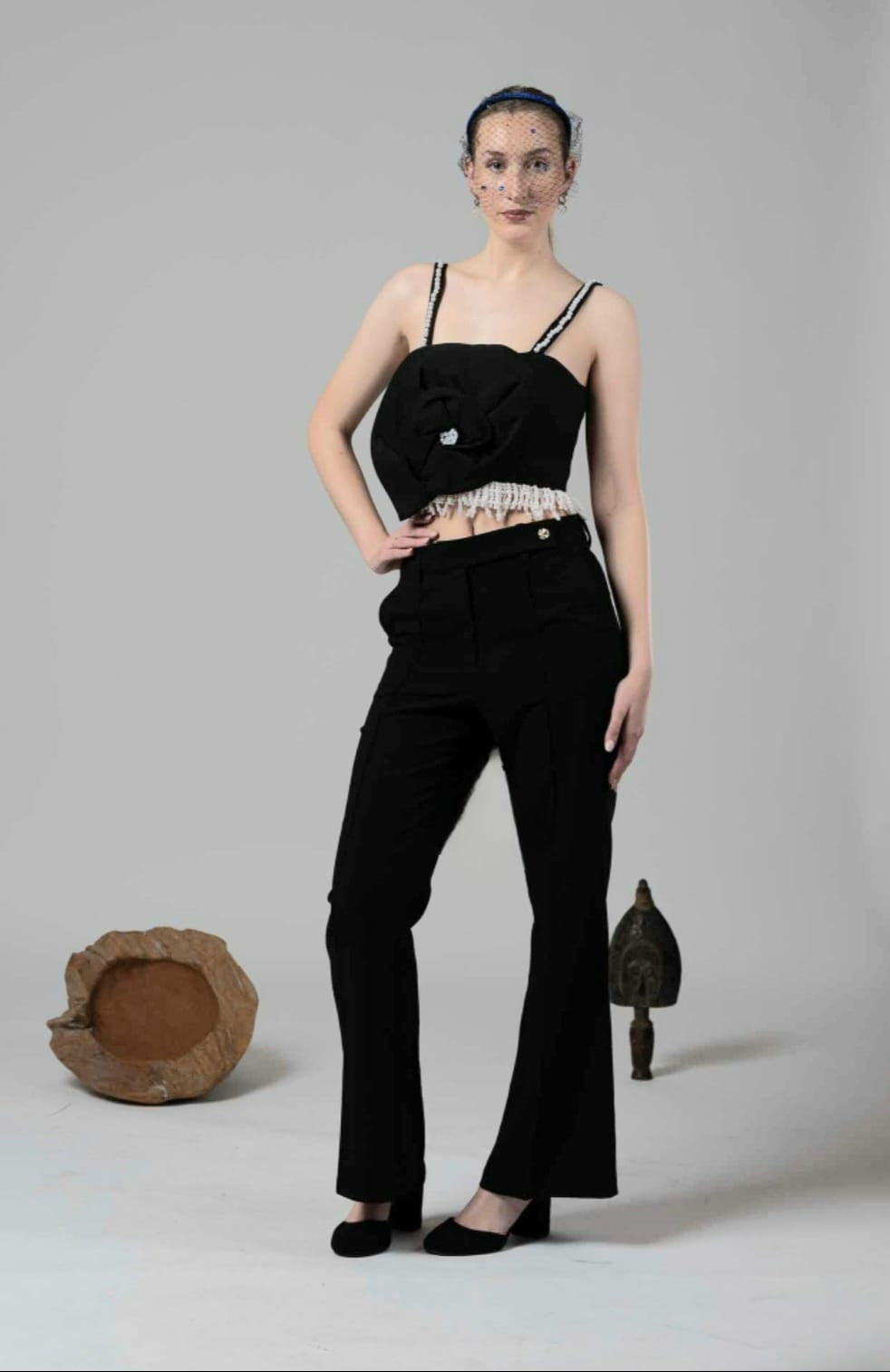 Nia Black & White Beeded strp