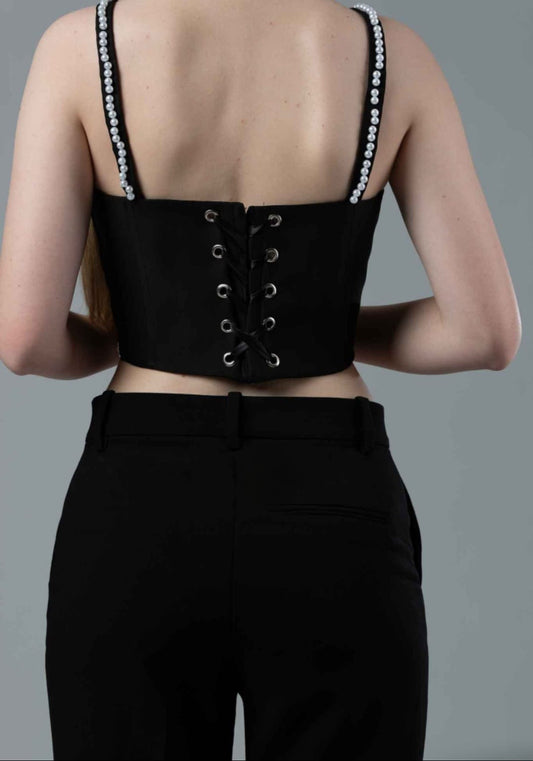 Nia Black & White Beeded strp